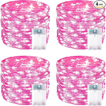 4 Pack 60 LED Fairy Lights Battery Operated with Timer, String Lights Pink | 20 FT, Cuttable Copper Wire, Waterproof Battery Lights for Indoor Outdoor, Wedding, Birthday, Bedroom, Christmas Decorations
