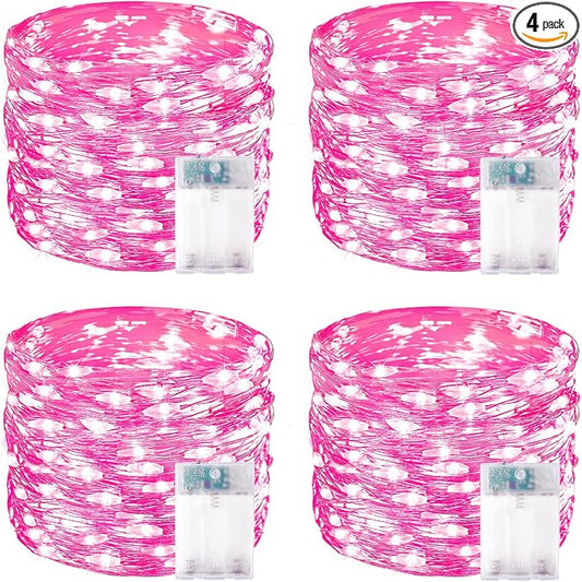 4 Pack 60 LED Fairy Lights Battery Operated with Timer, String Lights Pink | 20 FT, Cuttable Copper Wire, Waterproof Battery Lights for Indoor Outdoor, Wedding, Birthday, Bedroom, Christmas Decorations