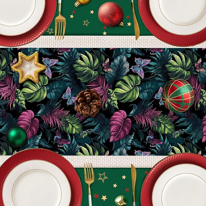 Tropical Leaves Table Runner,Dining Decor for Kitchen Coffee Table Family Dinners Holiday Parties Wedding Events Decor(13x72 inch)