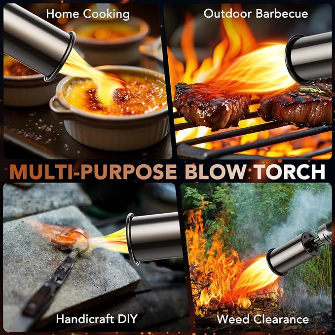 Propane Torch Gun with Safety Lock and One-Touch Max Fire – Adjustable Kitchen Cooking Torch & Flame Thrower for BBQ, Grilling, Sous Vide, Searing, Campfire Starter (Tank Not Included)