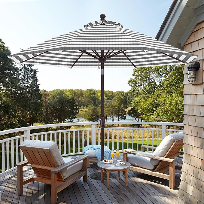 ABCCANOPY OLEFIN® 5-Year No Fading 9FT Outdoor Patio Umbrella(Gray Stripe) | Fade & UV Resistant Fabric,8 Fiberglass Ribs，Wind Vent，Crank Lift & Tilt,Outdoor Table Umbrella for Deck,Backyard,Yard