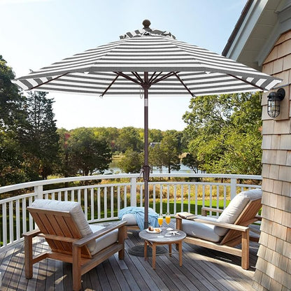 ABCCANOPY OLEFIN® 5-Year No Fading 9FT Outdoor Patio Umbrella(Gray Stripe) | Fade & UV Resistant Fabric,8 Fiberglass Ribs，Wind Vent，Crank Lift & Tilt,Outdoor Table Umbrella for Deck,Backyard,Yard