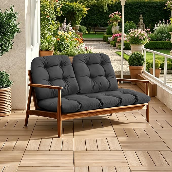 Outdoor Wicker Chair Cushions, 44×19×4 in, Waterproof, Dark Grey | Waterproof Wicker Furniture Cushions, Fade Resistant, 3 Piece Patio Furniture Cushions Set for Bench, Loveseat, Swing, Settee