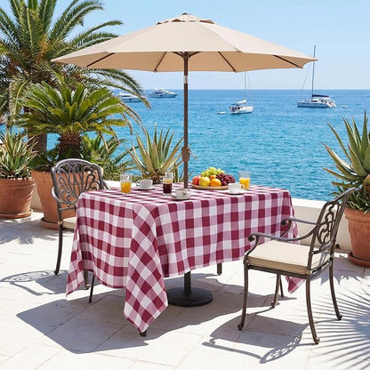 Poise3EHome Rectangle Outdoor Tablecloth with Umbrella Hole and Zipper,Burgundy Checkered 70x52 Inch,SpillProof Washable Table Cloth for Spring Summer Patio Garden Poolside Picnic Camping BBQS