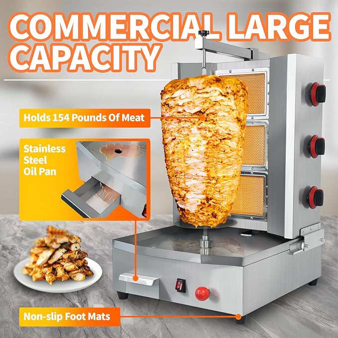 3 Burners Shawarma Machine Commercial Vertical Rotisserie Grill Turkish Doner Kebab Machine for Kitchen Restaurant