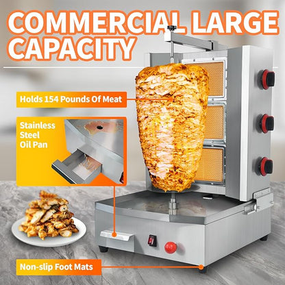 3 Burners Shawarma Machine Commercial Vertical Rotisserie Grill Turkish Doner Kebab Machine for Kitchen Restaurant