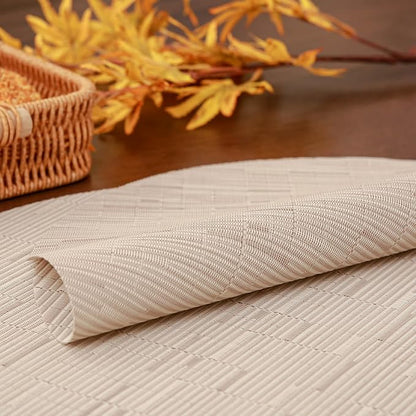 15 Inch Round Placemats Set of 8, Washable Vinyl Woven Place Mats | Heat Resistant Non-Slip Braided Table Mats for Dining Table Kitchen Indoor & Outdoor Use (White, Set of 8)