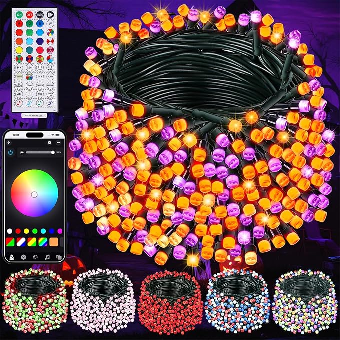 WATERGLIDE 200LED Smart Color Changing Halloween Lights with Remote & APP Controlled, 66ft RGB Fairy String Lights, Music Sync Multiple Modes, Waterproof Holiday Xmas Tree Home Indoor Outdoor Decor