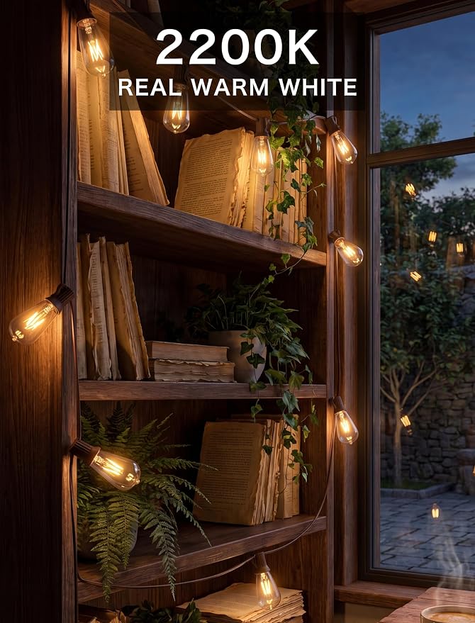 SUNSGNE 20Ft Edison Outdoor String Lights with 22 Clear Edison Bulbs, ST40 Vintage Bulbs String Lights, 7W Christmas Hanging Backyard Porch Balcony Party Decoration Lights, E17/C9 Socket Base, Brown