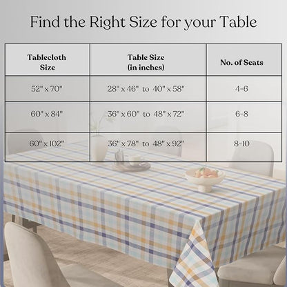 Gingham Tablecloth 60"x102" Cotton Washable Table Cover for Indoor Outdoor Dining, Holiday Events, BBQ, Everyday Table Settings, Indigo Blue, Mustard Yellow, Aqua Blue White