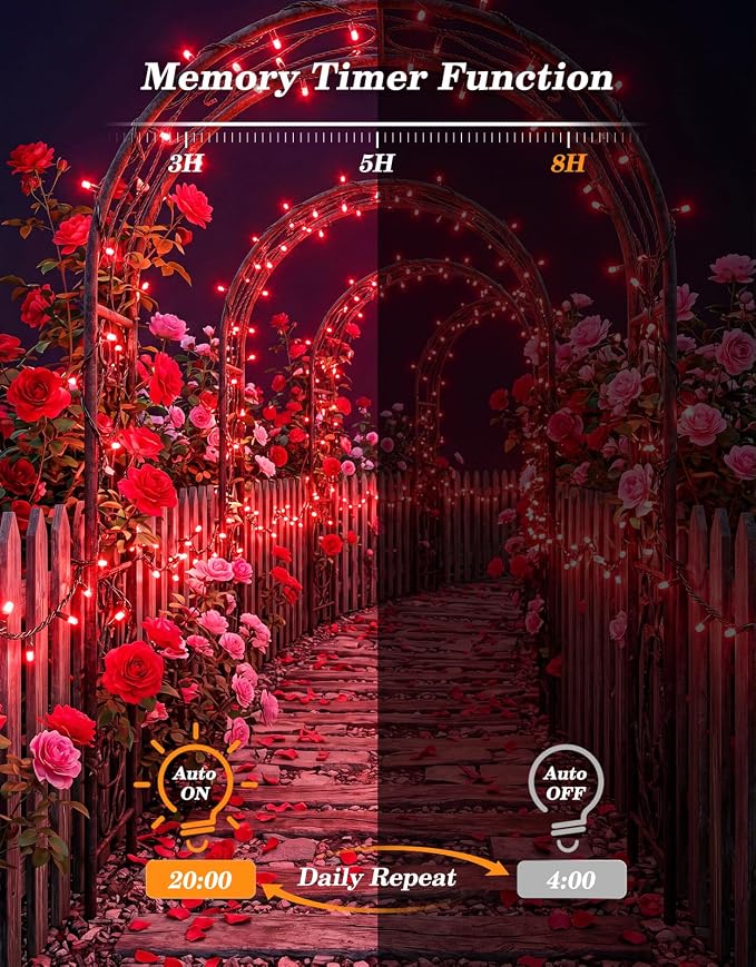 LitHome 2 Pack Solar String Lights Outdoor with Remote, Total 200LED 66FT | Solar Christmas Lights Outside Waterproof, 8 Modes String Light for Xmas Patio Garden Party Yard Tree Decor, Red
