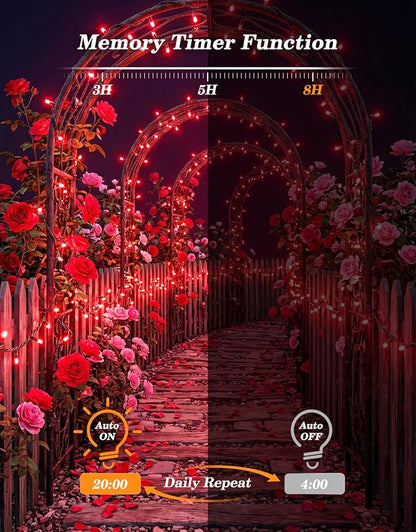 LitHome 2 Pack Solar String Lights Outdoor with Remote, Total 200LED 66FT | Solar Christmas Lights Outside Waterproof, 8 Modes String Light for Xmas Patio Garden Party Yard Tree Decor, Red