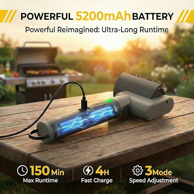 Electric Grill Brush, Upgraded 50W 5200mAh Grill Cleaner with 150Min Runtime, 3-Speed & Angle Adjustable Brush for BBQ Grates, Anti-Shedding (Brown)