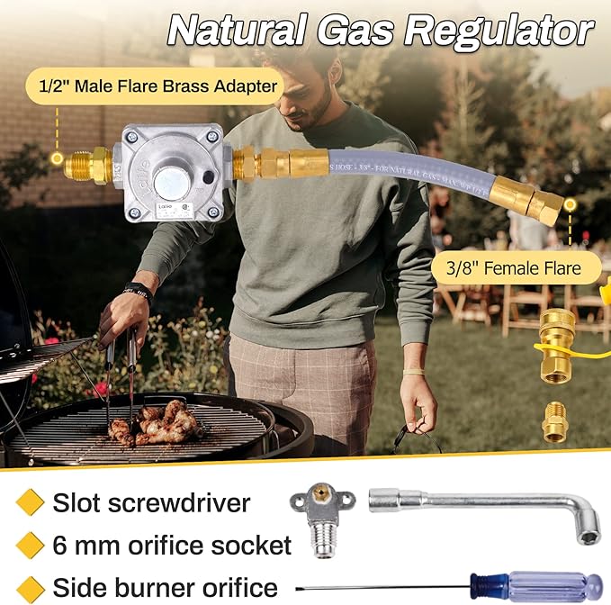 97352 98523 Natural Gas Conversion Kit Compatible with Monument Grills Model 41847NG 77352NG & Denali 605,Convert Your Grill from Propane to Natural Gas,10 Ft 1/2" ID Natural Gas Hose