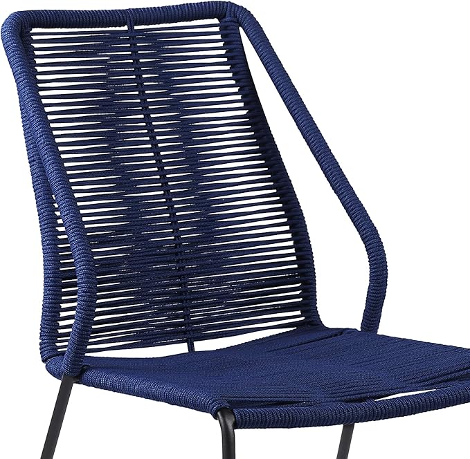 armen LIVING Clip Modern Indoor Outdoor Patio Stackable Steel Dining Chair with Blue Rope - Set of 2