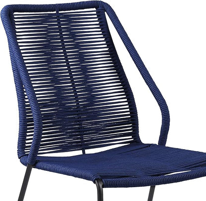 armen LIVING Clip Modern Indoor Outdoor Patio Stackable Steel Dining Chair with Blue Rope - Set of 2