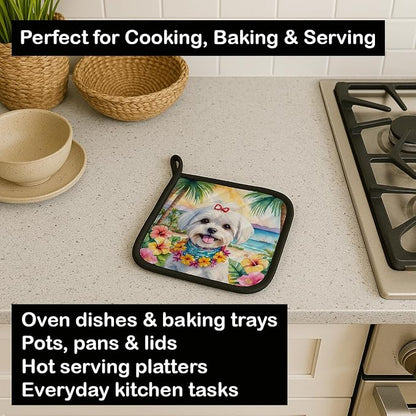 Caroline's Treasures Maltese Luau Pair of Pot Holders Kitchen Heat Resistant Pot Holders Sets Oven Hot Pads for Cooking Baking BBQ, 7 1/2 x 7 1/2