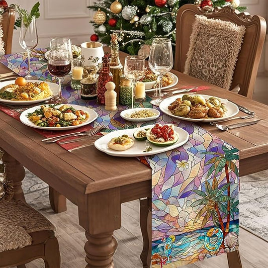 Beach Palm Trees Table Runner,Dining Decor for Kitchen Coffee Table Family Dinners Holiday Parties Wedding Events Decor(13x72 inch)
