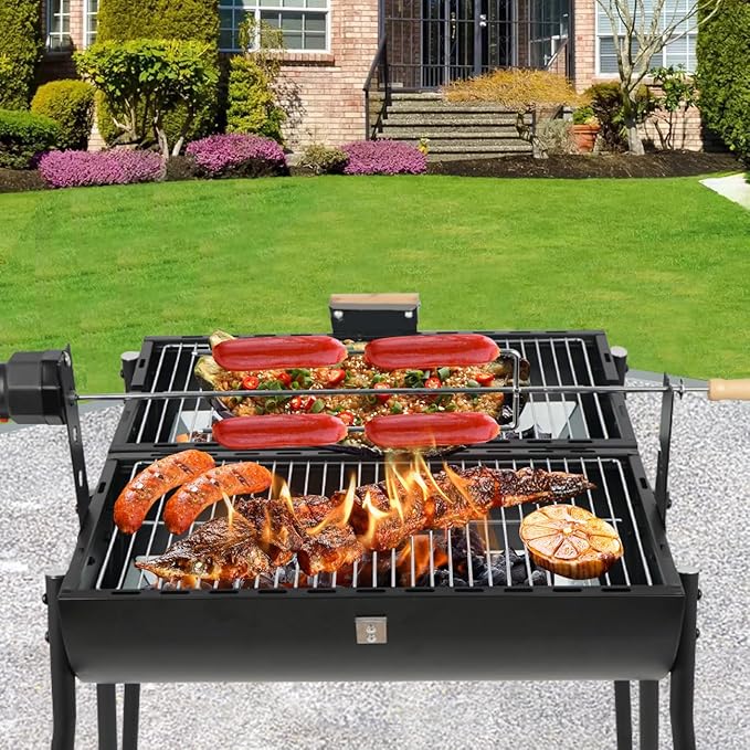 Portable Charcoal Grill with Thermometer, Double-sided Smoker Grill for Outdoor Camping Backyard Party Travel