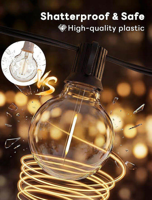 Abeja 25FT G40 Outdoor String Lights, Black Wire Globe Patio Lightss with 27 LED Plastic Bulbs(2 Spare), Waterproof Hanging Backyard Lights for Porch Balcony Party Decor, Warm White