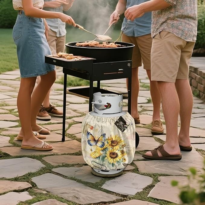 Camper Propane Tank Cover Butterfly Sunflower 20 lb Propane Tank Cover Protective Covers for Grill, Travel Trailer RV, and Outdoor Use Windproof Weatherproof Gas Covers