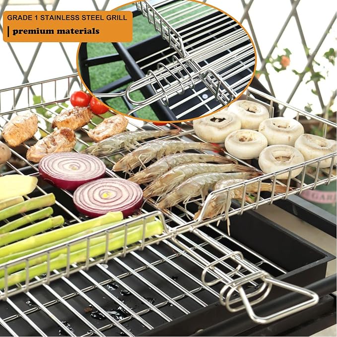 360° Rotating Grill with Adjustable Charcoal Tray, Portable Charcoal Grill Featuring Large Stainless Steel Cooking Grate for Picnics, Camping, and Gatherings