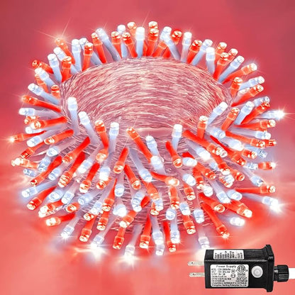 82FT 250 LED Outdoor String Lights, Red and White Christmas Lights Indoor | Waterproof 8 Modes Plug in Clear Wire String Twinkle Lights for Bedroom Outside Patio Yard Xmas Party Holiday Decorations
