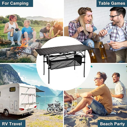 WUROMISE Lightweight Aluminum Folding Camping Table (47” x 21.65” x 26.7”), Portable Roll-Up Design for Outdoor, Camping, Beach, BBQ, Patio, and Picnic, Durable & Waterproof with Carrying Bag