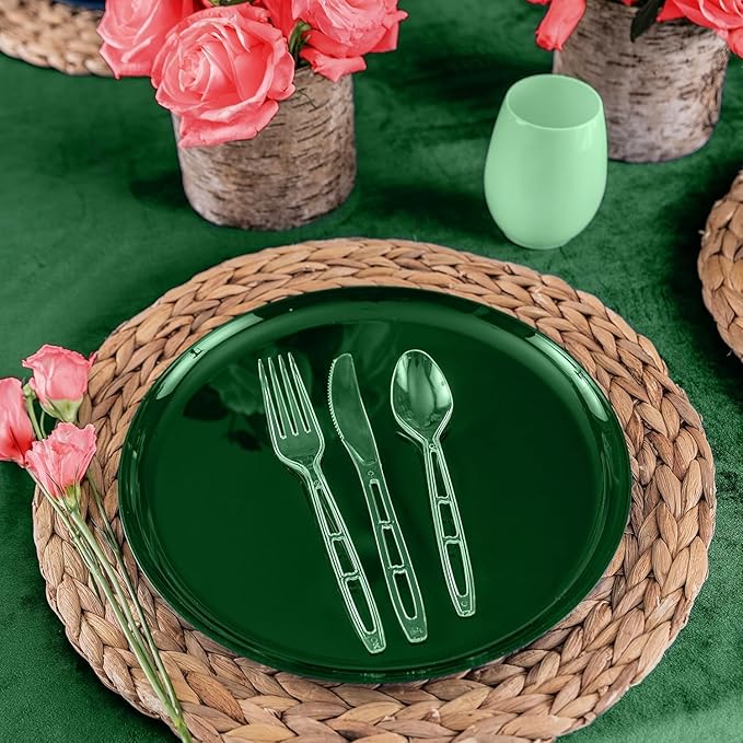 PARTY BARGAINS Emerald Settings Clear Plastic Cutlery Set 1440-Piece – 720 Forks, 480 Spoons, 240 Knives – Heavy-Duty Disposable Utensils for Parties, Weddings, Buffets, BBQs & Catering – BPA Free