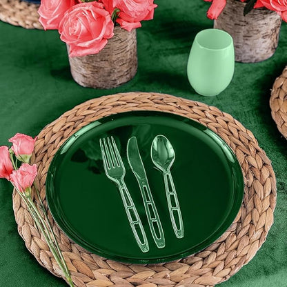 PARTY BARGAINS Emerald Settings Clear Plastic Cutlery Set 1440-Piece – 720 Forks, 480 Spoons, 240 Knives – Heavy-Duty Disposable Utensils for Parties, Weddings, Buffets, BBQs & Catering – BPA Free