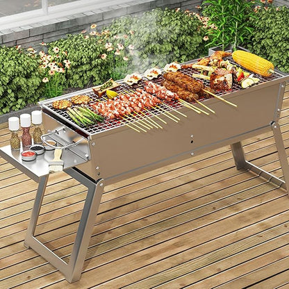 Charcoal BBQ Grill, Foldable Portable Tabletop Barbeque, Barbecue for Camping Hiking Garden Party Festivals Picnic,50x16cm