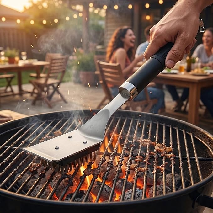 Grill Brush and Scraper for Barbecue – Grill Brush for Outdoor Grill with Extended, Large Handle and 2 Replaceable Stainless Steel Bristles Head –No Scratch- BBQ Grill Brush for Any Grill