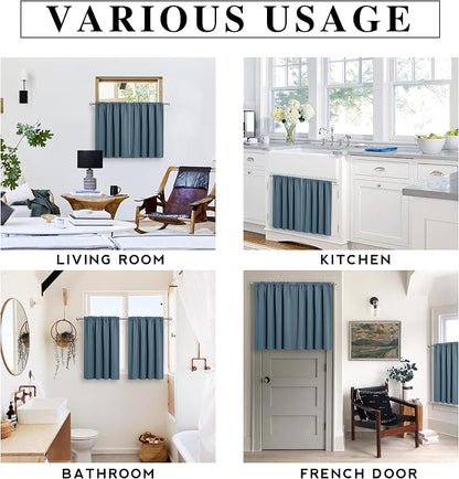 RYB HOME RV Camper Door Window Curtains -Blackout Privacy Curtains & Drapes for Bathroom Bedroom Kitchen Portable Travel Trailer Small Window Decor, W 34 x L 24, Slate Blue, 2 Panels