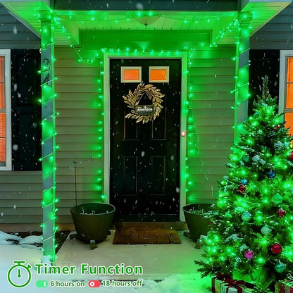 YEGUO 165ft 500 LED Halloween String Lights Outdoor Waterproof, Green String Lights Indoor Plug in, 8 Modes Clear Wire Twinkle Lights for Christmas Tree
