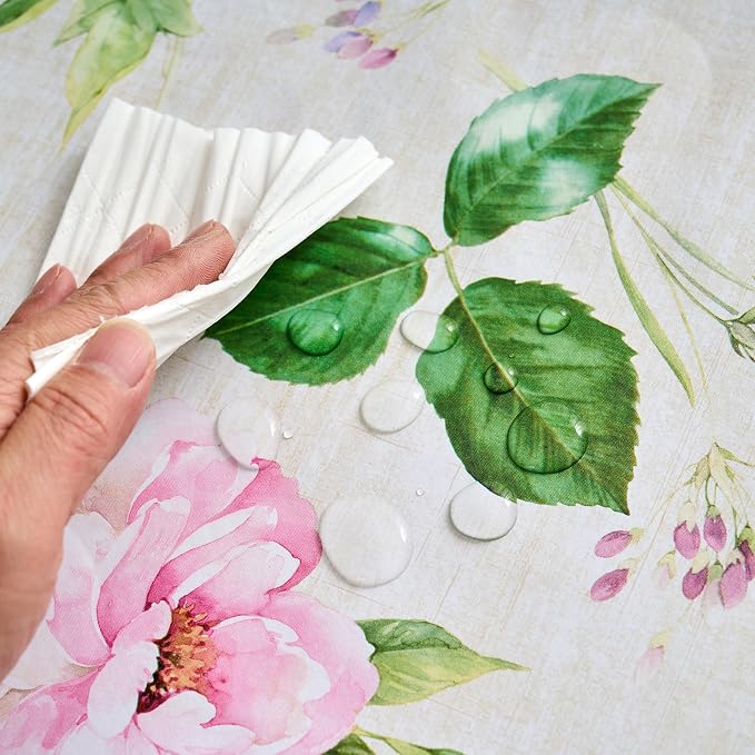 LIBERECOO Reinforced Vinyl Tablecloth with Flannel Backing Waterproof Oil-Proof Floral Plastic Table Cloth Stain-Resistant Wipeable Table Cover Not Stiff