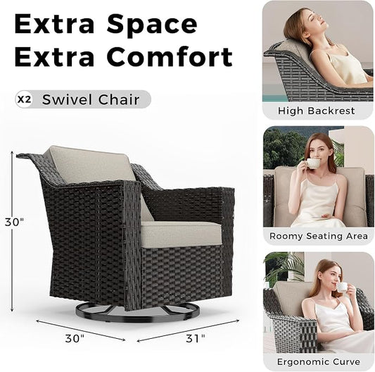 Patio 2 Pieces Wicker Swivel Chairs Set of 2，Outdoor PE Rattan Rocking Glider Armchairs, Water-Resistant Cushions with Removable and Washable Covers, Porch, Balcony, Sunroom (RED)
