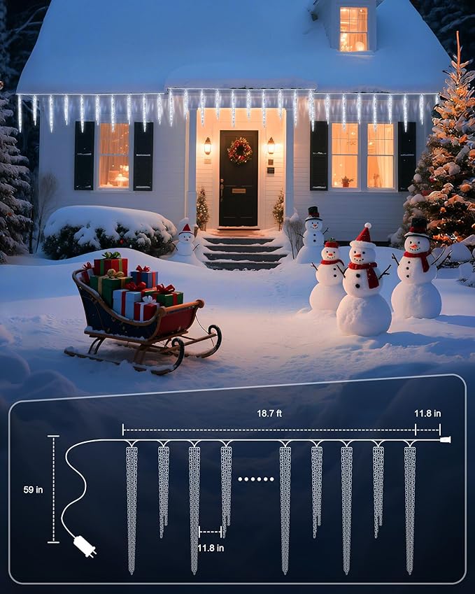 Minetom Christmas Icicle Lights - 2 Pack Total 200 LED 40 Tubes Twinkling Crystal Icicle String, Connectable Waterproof Hanging Christmas Lights Plug in for Winter Eave Holiday Outdoor Decoration