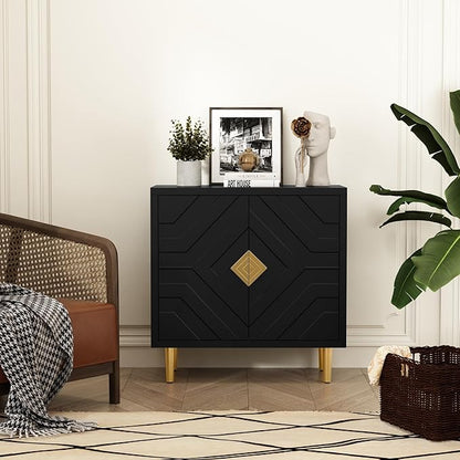 HLR Sideboard Storage Cabinet with 2 Doors, Accent Cabinet with Decorative Embossed Pattern Doors, Sideboard Buffet Cabinet for Living Room, Kitchen, Dining Room, Hallway