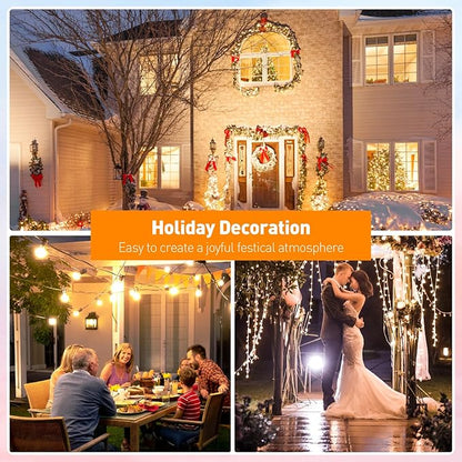 C7 LED Christmas & Halloween Lights - 12FT Outdoor Clear String Lights with 12 Vintage C7 Bulbs, Warm White Hanging Decor for Porch, Garden, Backyard, Balcony, Holiday Party