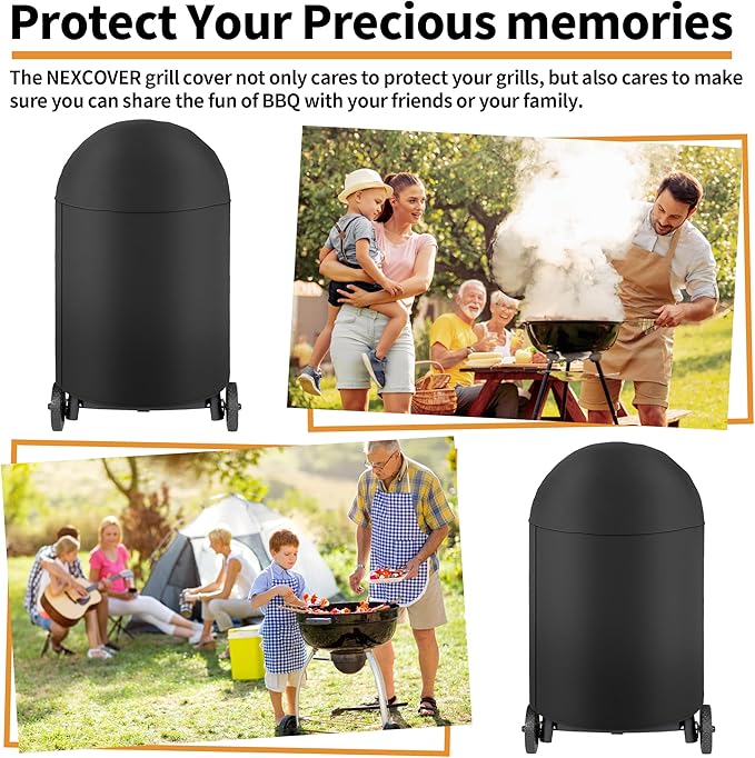 NEXCOVER Round Grill Cover | 34” Dia by 41”H BBQ Cover, Dome Smoker Cover, Fade & UV Resistant Barbecue Cover, Waterproof Heavy Duty Barbeque Cover, Compatible for Char-Griller Akorn Kamado Grills