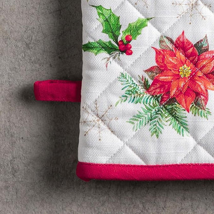 Maison d' Hermine 100% Cotton Oven Mitt & Pot Holder Set (7.5"x13" & 8"x8") Heat Resistant BBQ Cooking Gloves with Loop for Thanksgiving Christmas Decorations Handling Hot Pans (Chromo)