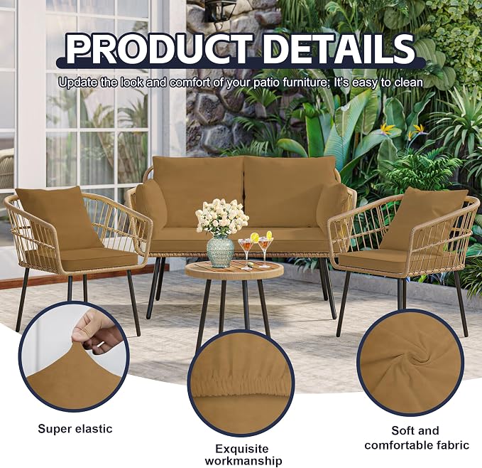 8Pcs Patio Cushion Covers, Outdoor Stretch Cushion Covers, Washable | Stretch Fit, Replacement, Washable and Reusable Furniture Protectors, Fits most patio furniture cushion covers, Cover Only