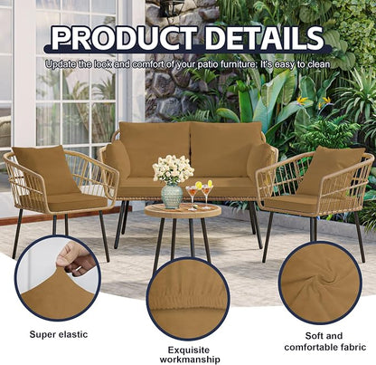 8Pcs Patio Cushion Covers, Outdoor Stretch Cushion Covers, Washable | Stretch Fit, Replacement, Washable and Reusable Furniture Protectors, Fits most patio furniture cushion covers, Cover Only