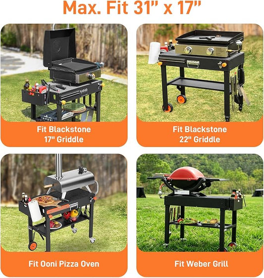 Portable Outdoor Grill Table, Folding Grill Cart Solid and Sturdy, Blackstone Griddle Stand Large Space, Blackstone Table with Paper Towel Holder, Grill Stand for Blackstones Griddle Ninja/Weber Grill