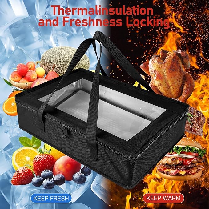 BANGIE BBQ Blankt for Resting Meat & 9x13 Foil Pan Carrier - Leakproof Insulated Casserole Transport Bag with Visual Window, Rigid Hard Bottom-Birthday Father's Day Grilling Gifts for Men, Dad, Black