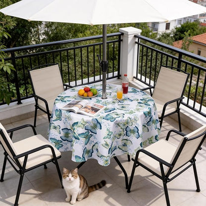 SUQ I OME Outdoor Tablecloth, Green Butterfly, 60'' Round with Zipper | Umbrella Hole with Zipper, Zippered Design, For Backyard Circular Table, For BBQs/Picnic