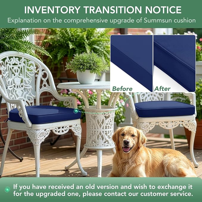 Outdoor Chair Cushions Set of 4: Waterproof & Fade Resistant Patio Furniture Cushions - 18.5 x 16 x 2 Inch Non Slip Round Corner Seat Cushion Pads with Removable Cover for Garden Yard Lawn, Navy Blue