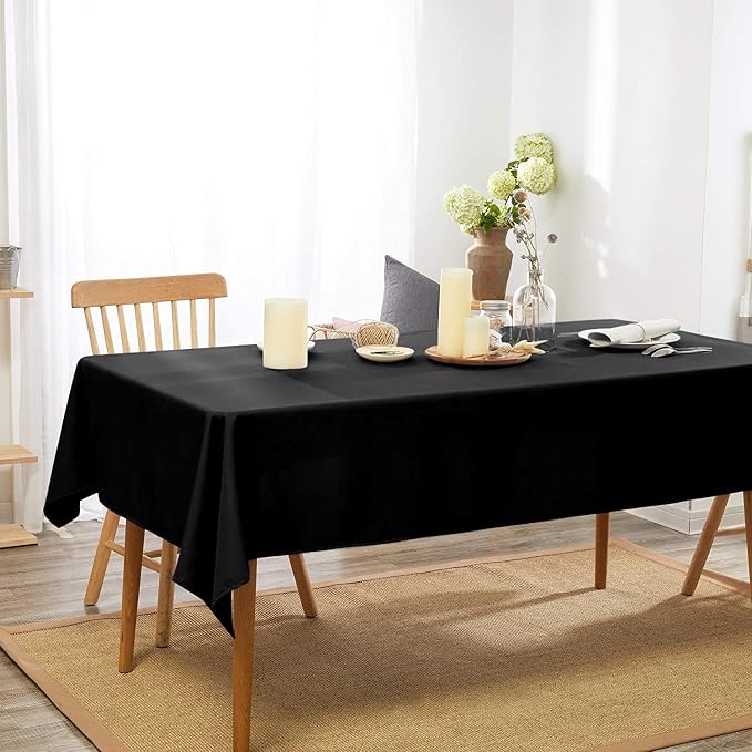 Black Rectangle Tablecloth 54 x 80 Inch 210 GSM Stain&Water Wrinkle Resistant Washable Fabric Table Cloth for Dining Table Buffet Parties Outdoor Picnic Camping Kitchen