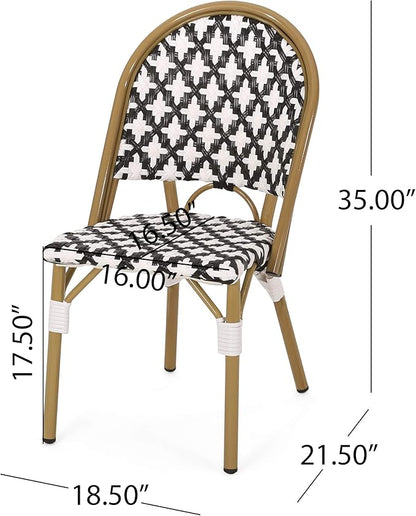 Christopher Knight Home Anastasia Outdoor French Bistro Chair (Set of 2), Black + White + Bamboo Print Finish