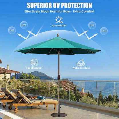 EliteShade USA 10-Year-Non-Fading 10Ft Market Patio Umbrella, UPF 50+ UV Protection Performance Sun Umbrella, Heavy Duty Commercial Grade Outdoor Table Umbrella with Crank, Windproof Vented Top for Garden, Pool, Deck and Outdoor Playsets, No Tilt, Teal